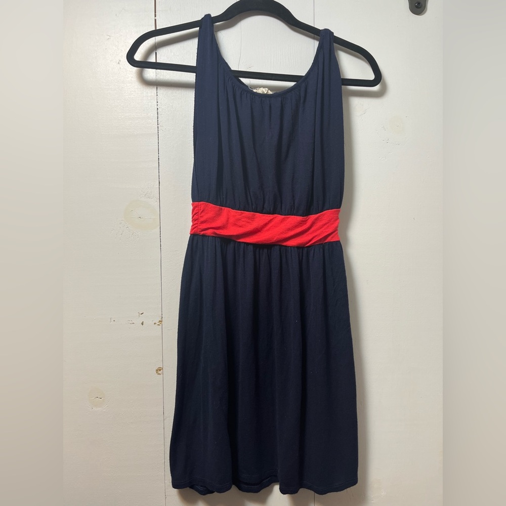 Small Blue Dress with Pink band at the waist